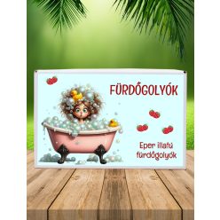 Feliratos eper illatú 8 db fürdőgolyó