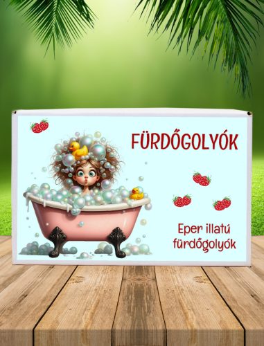 Feliratos eper illatú 8 db fürdőgolyó