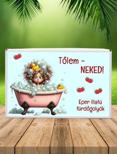 Feliratos eper illatú 8 db fürdőgolyó-Tőlem-neked 